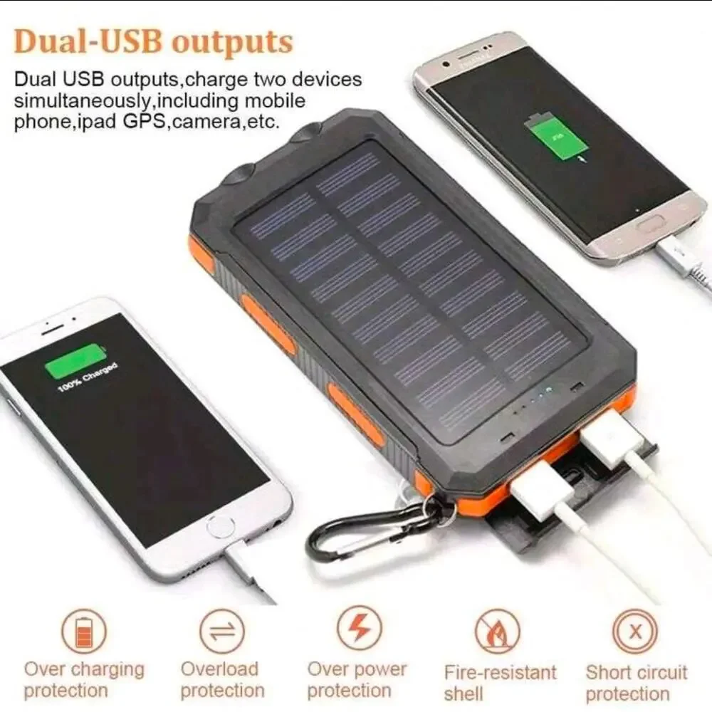 10000mAh Solar Power Bank Dual USB & USB-C Output Charger For Outdoor Adventures